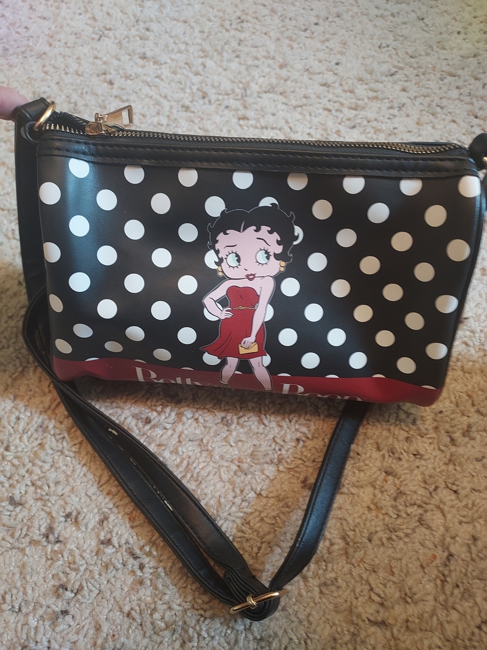 Betty Boop Black and White Polka Dot Crossbody with Red Accent